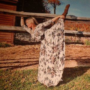 FIRM Free People First Kiss Asymmetrical Maxi Dress S/P 3/4 Sleeve Floral Lined